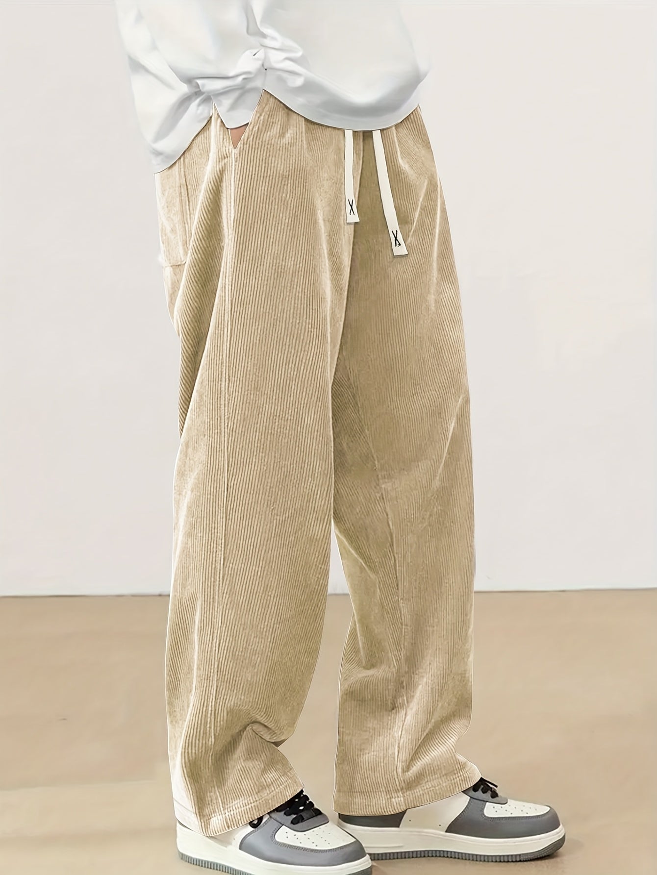 Men'S Corduroy Straight-Leg Long Pants with Drawstring Elastic Waist for Spring And Autumn, Casual And Sporty Pants for Daily Wear, Leisure, And Hiking