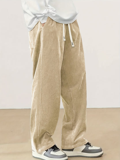 Men'S Corduroy Straight-Leg Long Pants with Drawstring Elastic Waist for Spring And Autumn, Casual And Sporty Pants for Daily Wear, Leisure, And Hiking