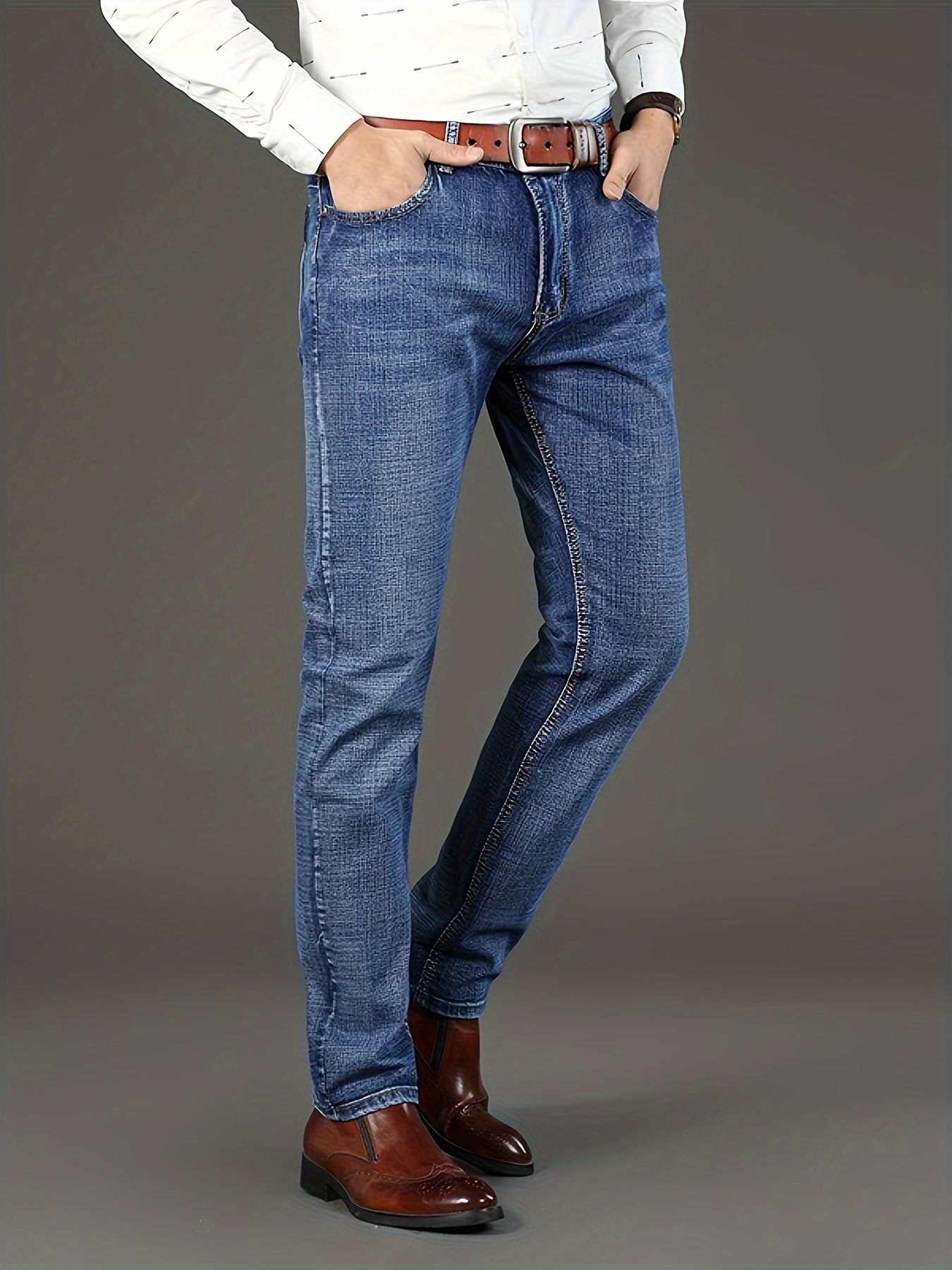Men'S Classic Solid Color Regular Fit Jeans, Comfortable Stretch Straight Leg Pants for Casual & Business Wear, All-Season Versatile Trousers, Business Casual Attire, Classic Straight Leg, Comfortable Fit
