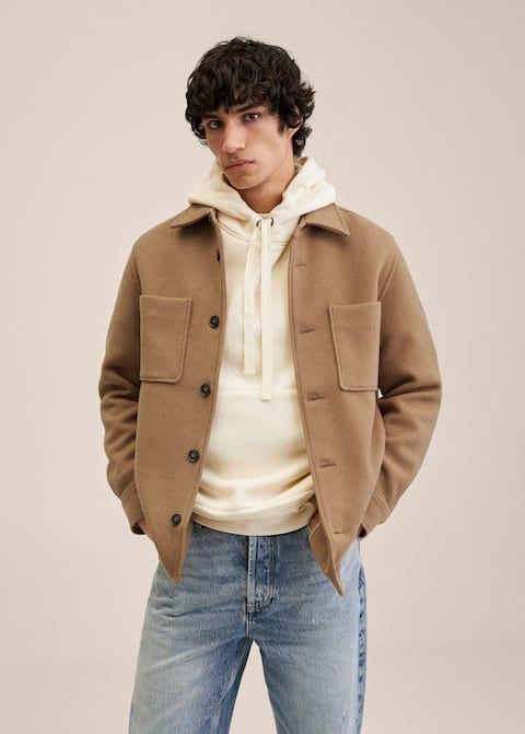 Men's Old Money Velvet Shacket - Brown Premium Cotton Shirt Jacket with Button Closures and Front Pocket