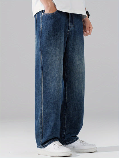 Autumn Vintage Jeans Men'S Straight Loose Spring Fall Trendy Fashion Washed Casual Trousers (Gengyuan Shi)
