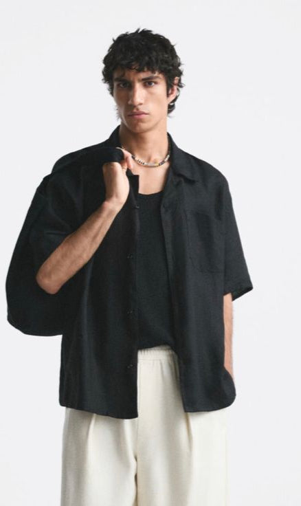 Old Money Cuban Combo - Black & Beige Premium Shirt and Matching Pants 2-Piece Classic Duo Set