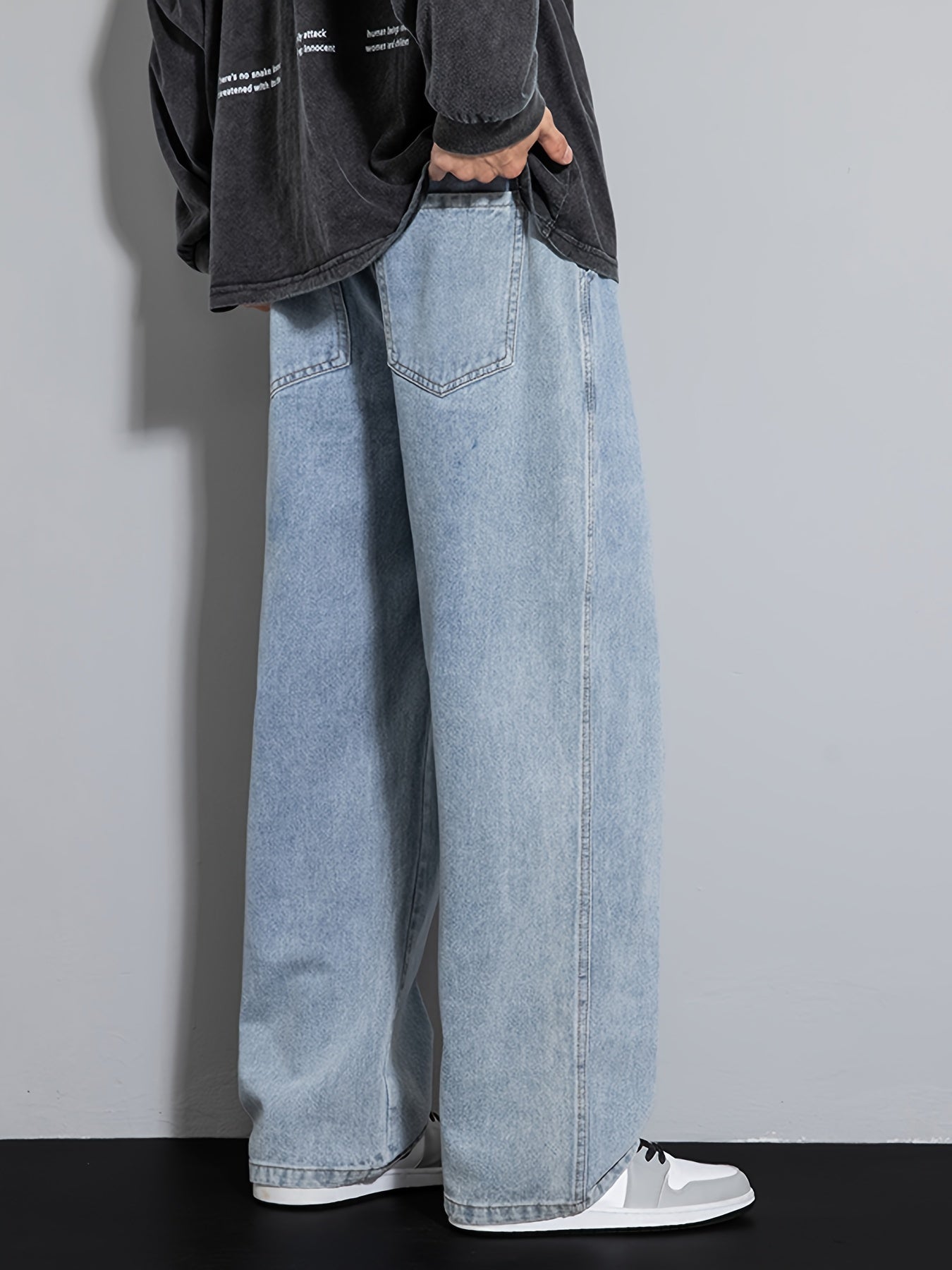 Men's Youth Loose Fit Straight-Leg Wide-Leg Heavy-Duty Washed Elastic Waist Drawstring CQ1110