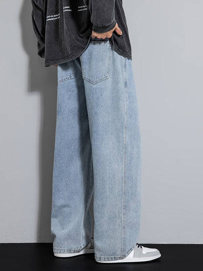 Men's Youth Loose Fit Straight-Leg Wide-Leg Heavy-Duty Washed Elastic Waist Drawstring CQ1110