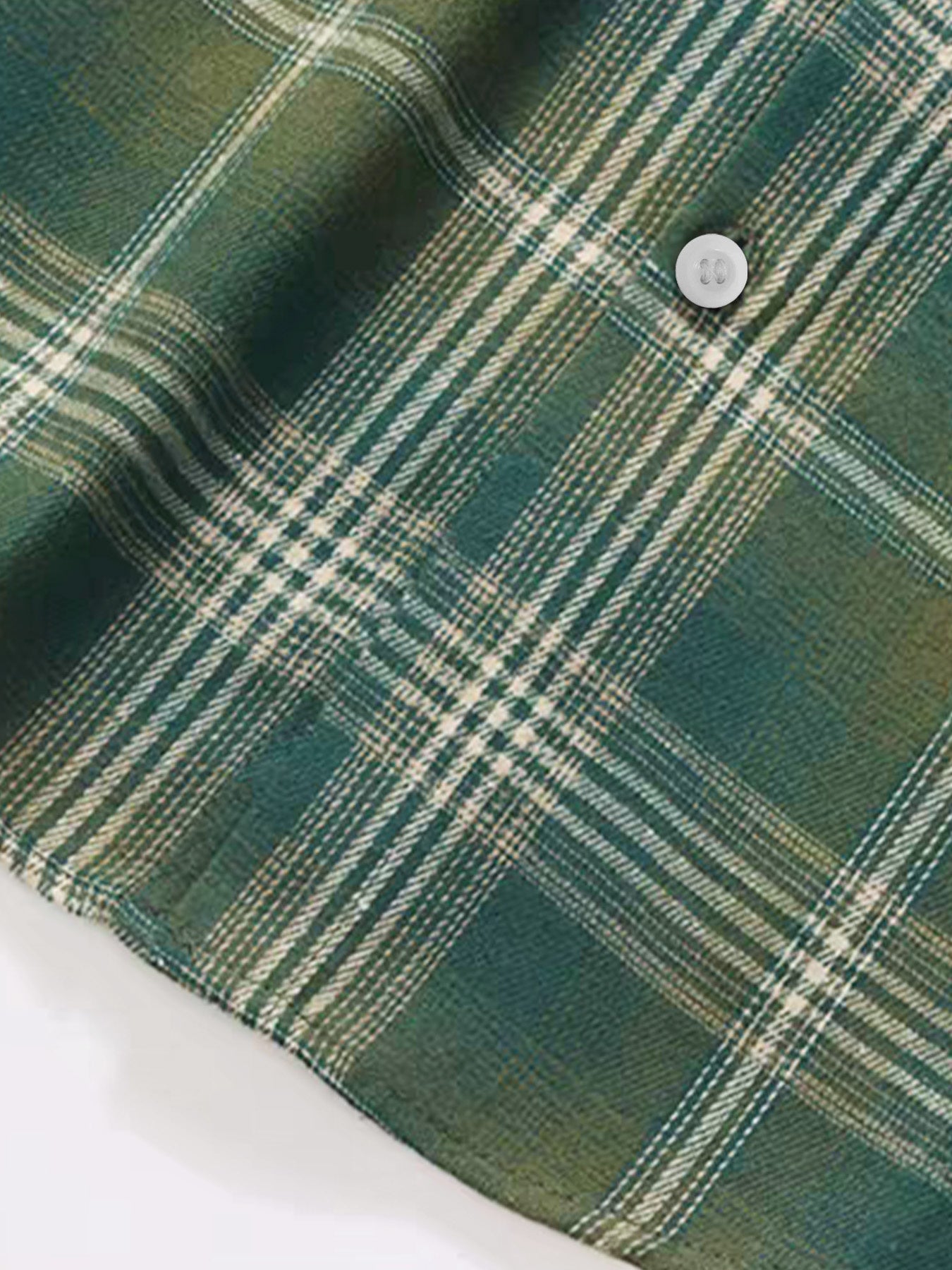 Men's American Vintage Style Green Plaid Short-Sleeve Shirt, Casual Lapel Collar, Trendy Outerwear Plaid Shirt