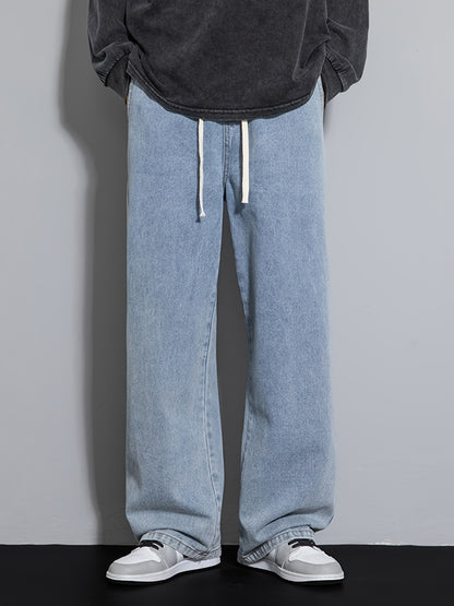 Men's Youth Loose Fit Straight-Leg Wide-Leg Heavy-Duty Washed Elastic Waist Drawstring CQ1110