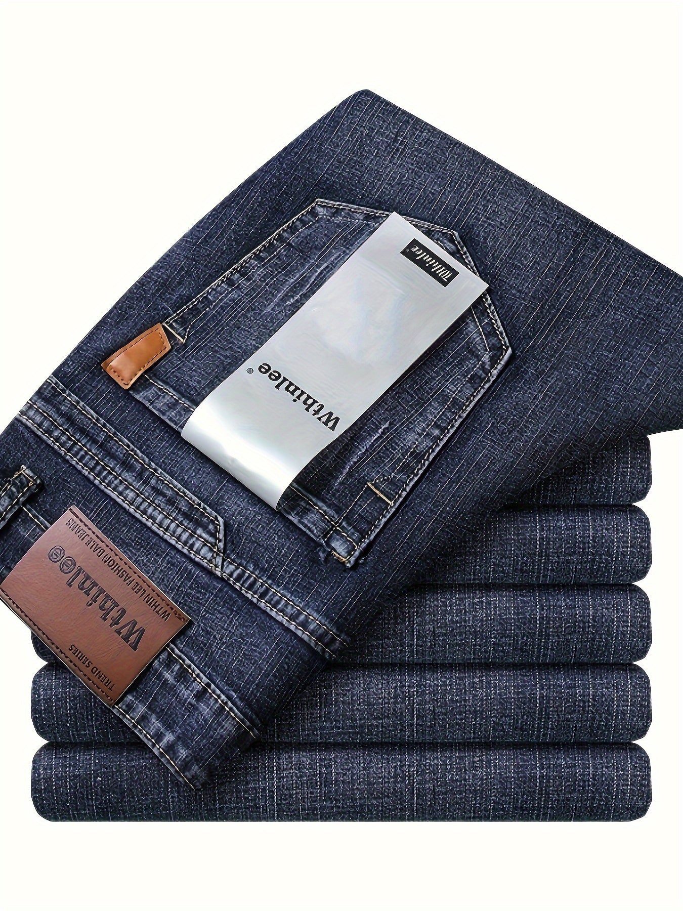 All Seasons New High-End Light Luxury Jeans Men'S Loose Straight Trousers High Waist Mid-Age Men'S Business Thick Versatile Fashion Casual Long Pants Belt-Free