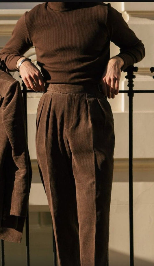 Gurkha Heritage Pants Brown High-Rise Double-Buckle Tapered Leg Tailored Trousers
