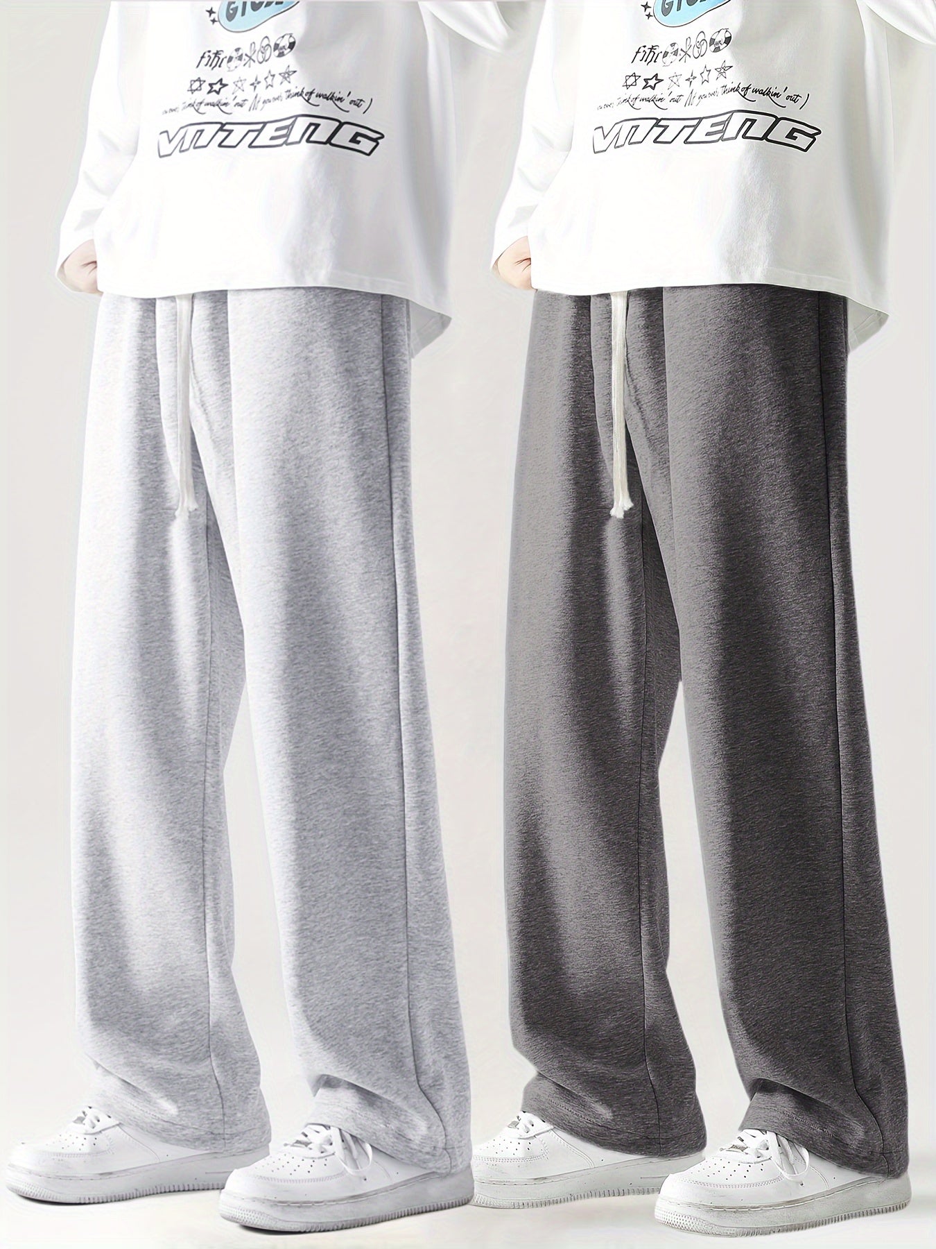 2-Pack Men's Loose-Fit Straight-Leg Casual Pants - Soft Stretch Knit Fabric with Adjustable Drawstring Waist & Side Pockets