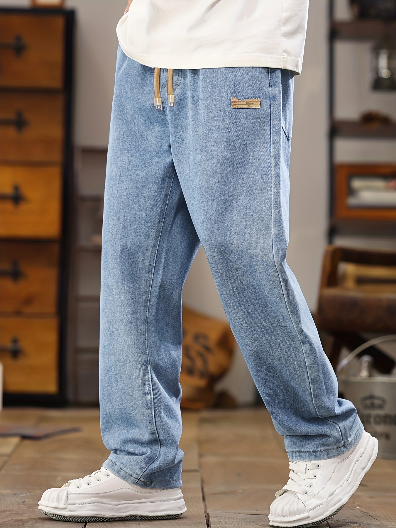Men'S Korean-Style Light Blue Denim Pants, New for Spring And Autumn 2025, Featuring a Washed, Durable, And Comfortable Design Straight Legs, Stylish And Versatile for All Seasons