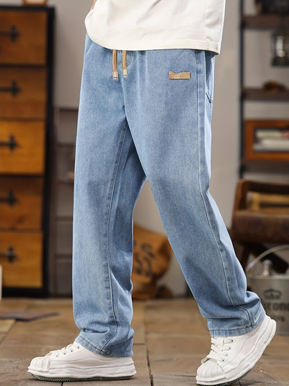 Men'S Korean-Style Light Blue Denim Pants, New for Spring And Autumn 2025, Featuring a Washed, Durable, And Comfortable Design Straight Legs, Stylish And Versatile for All Seasons