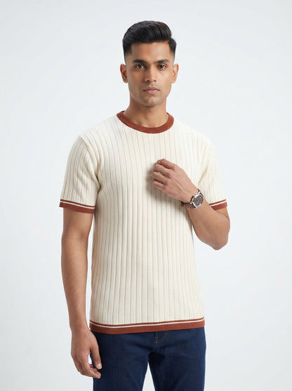 Rib Contrast Neck Tee