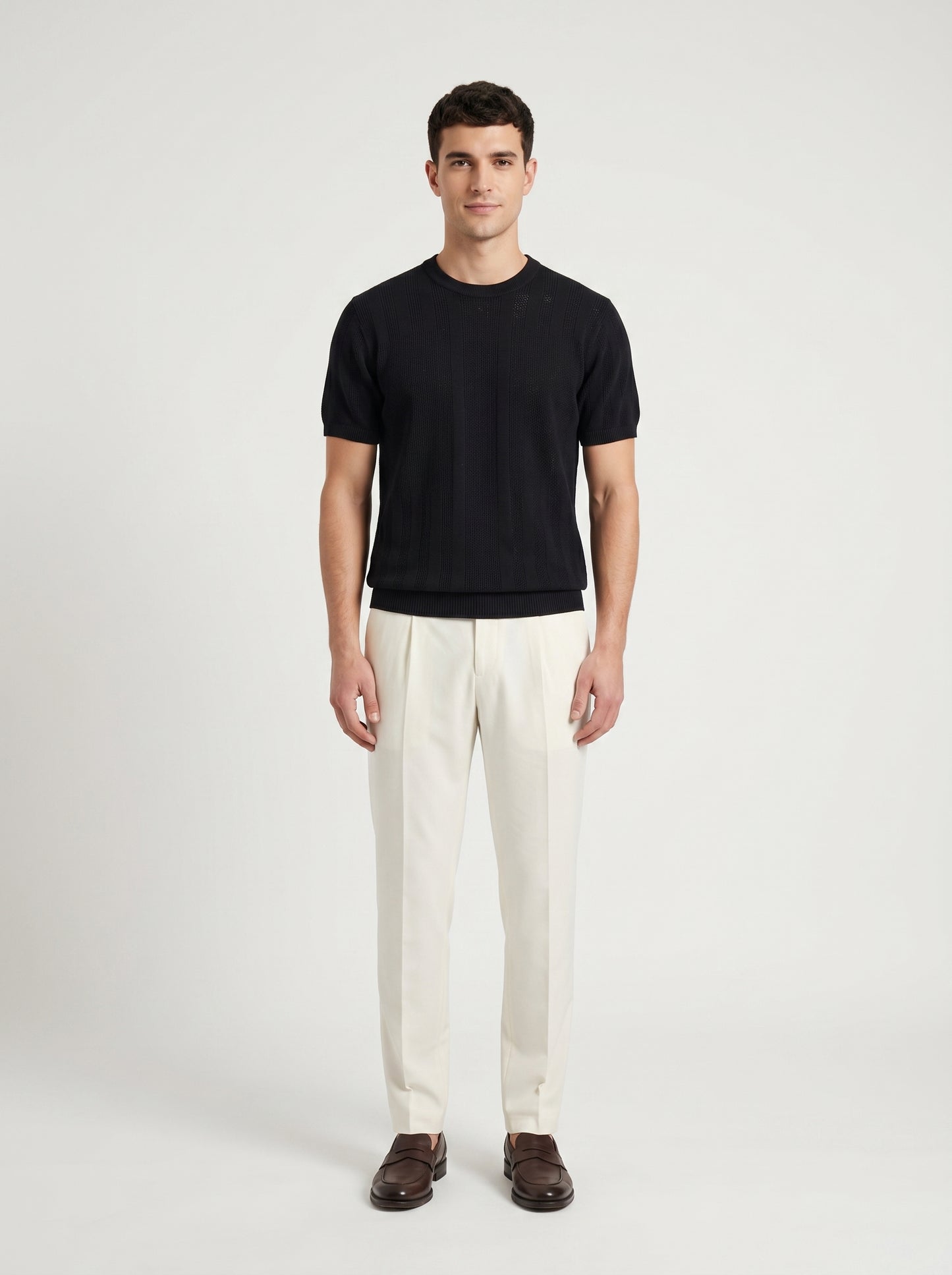 Black Textured Knit T-Shirt