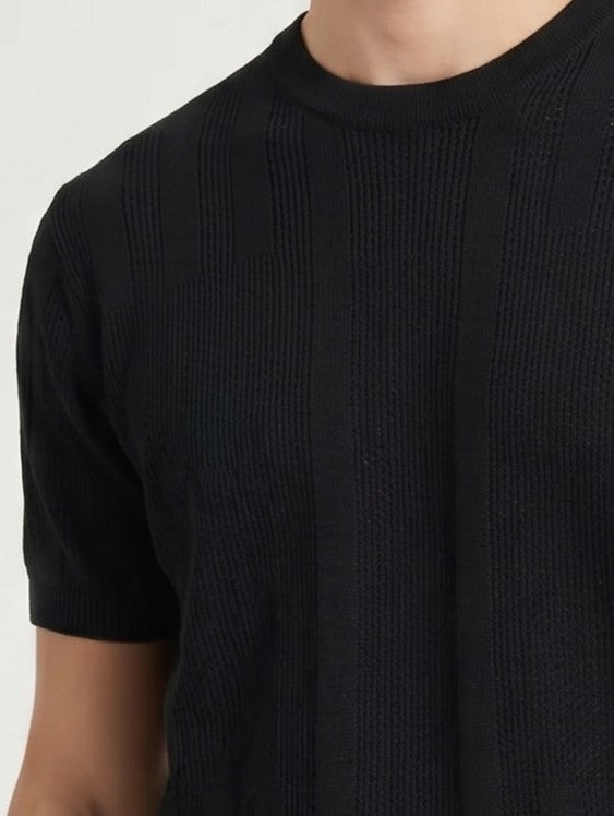 Black Textured Knit T-Shirt