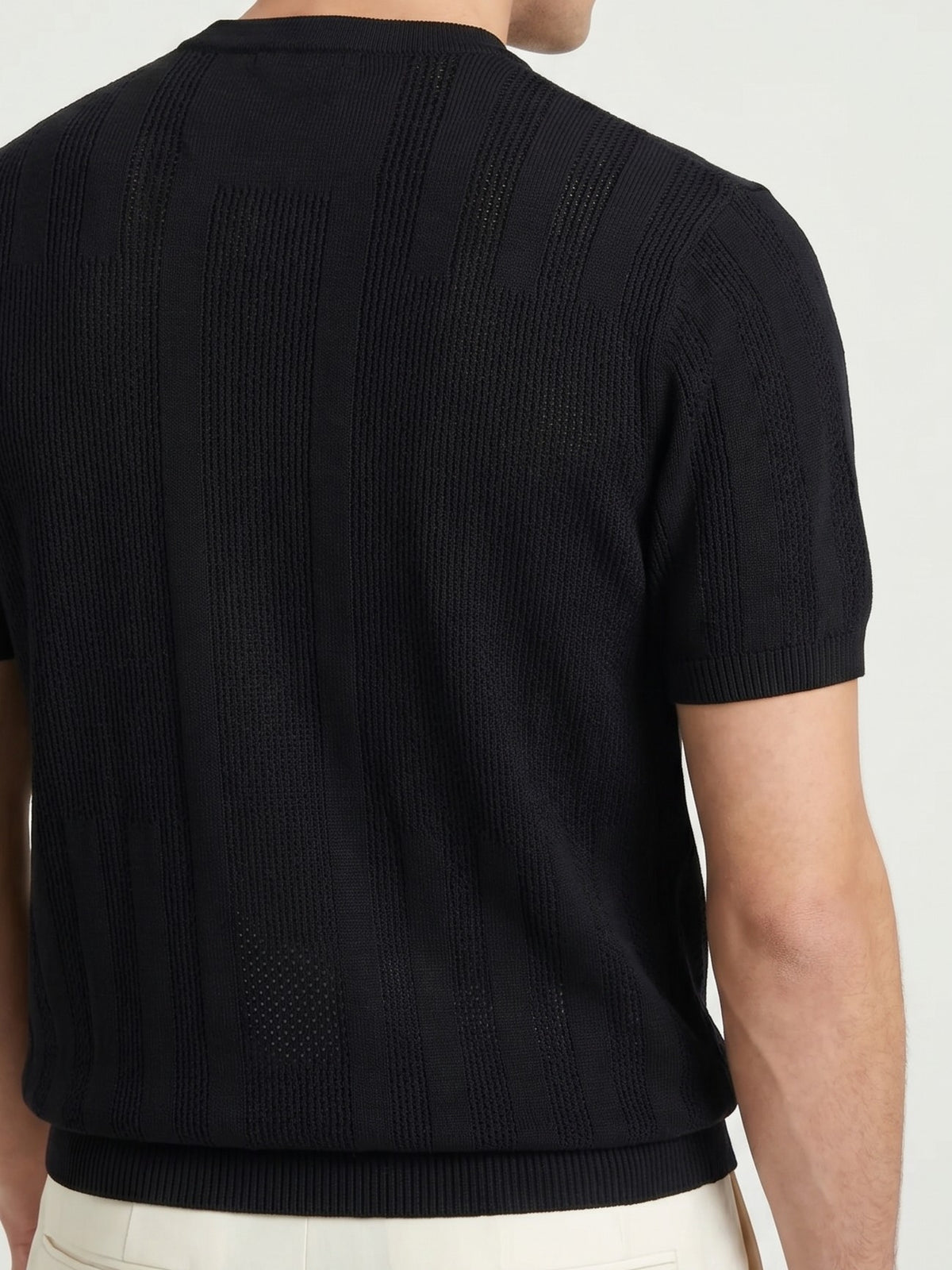Black Textured Knit T-Shirt