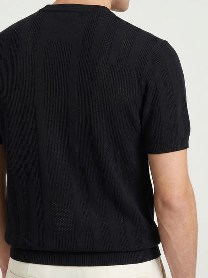 Black Textured Knit T-Shirt