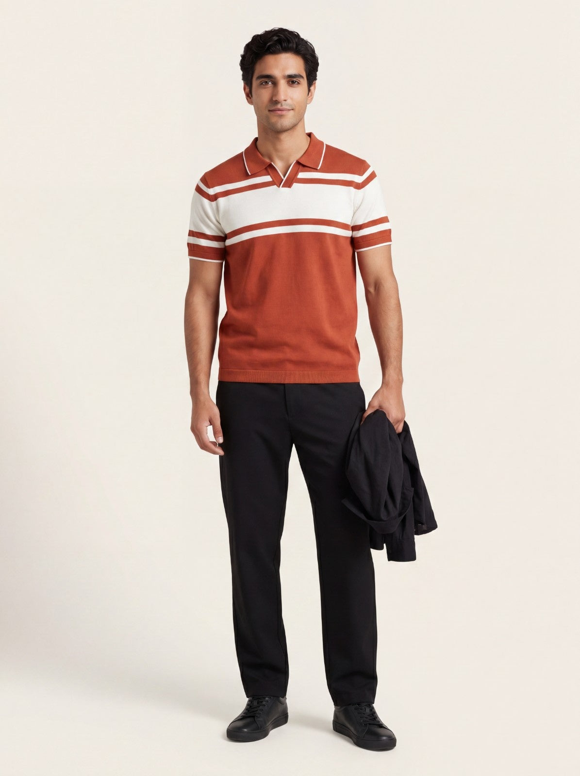 Rust Striped Knit Polo T-Shirt