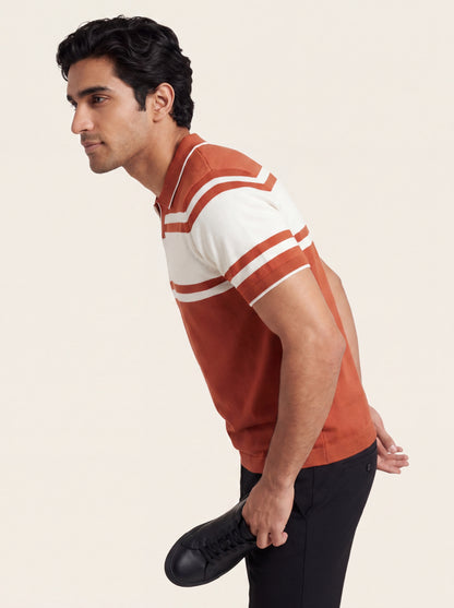Rust Striped Knit Polo T-Shirt