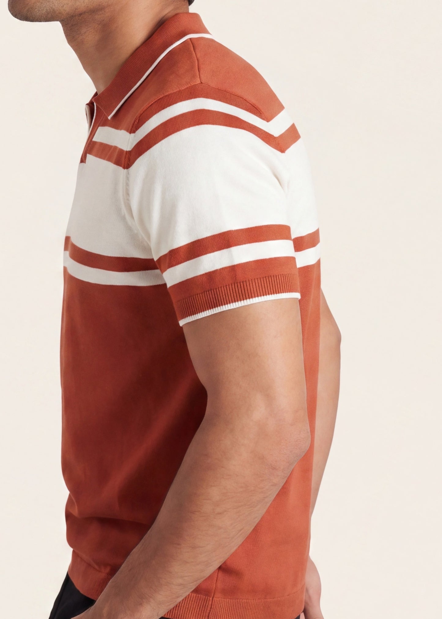 Rust Striped Knit Polo T-Shirt