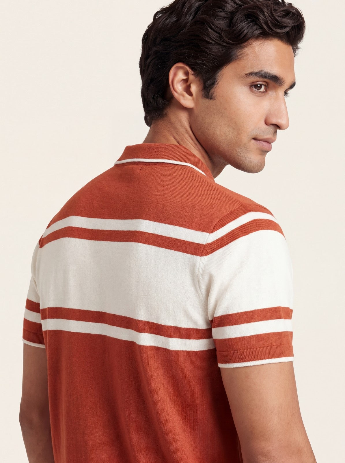 Rust Striped Knit Polo T-Shirt