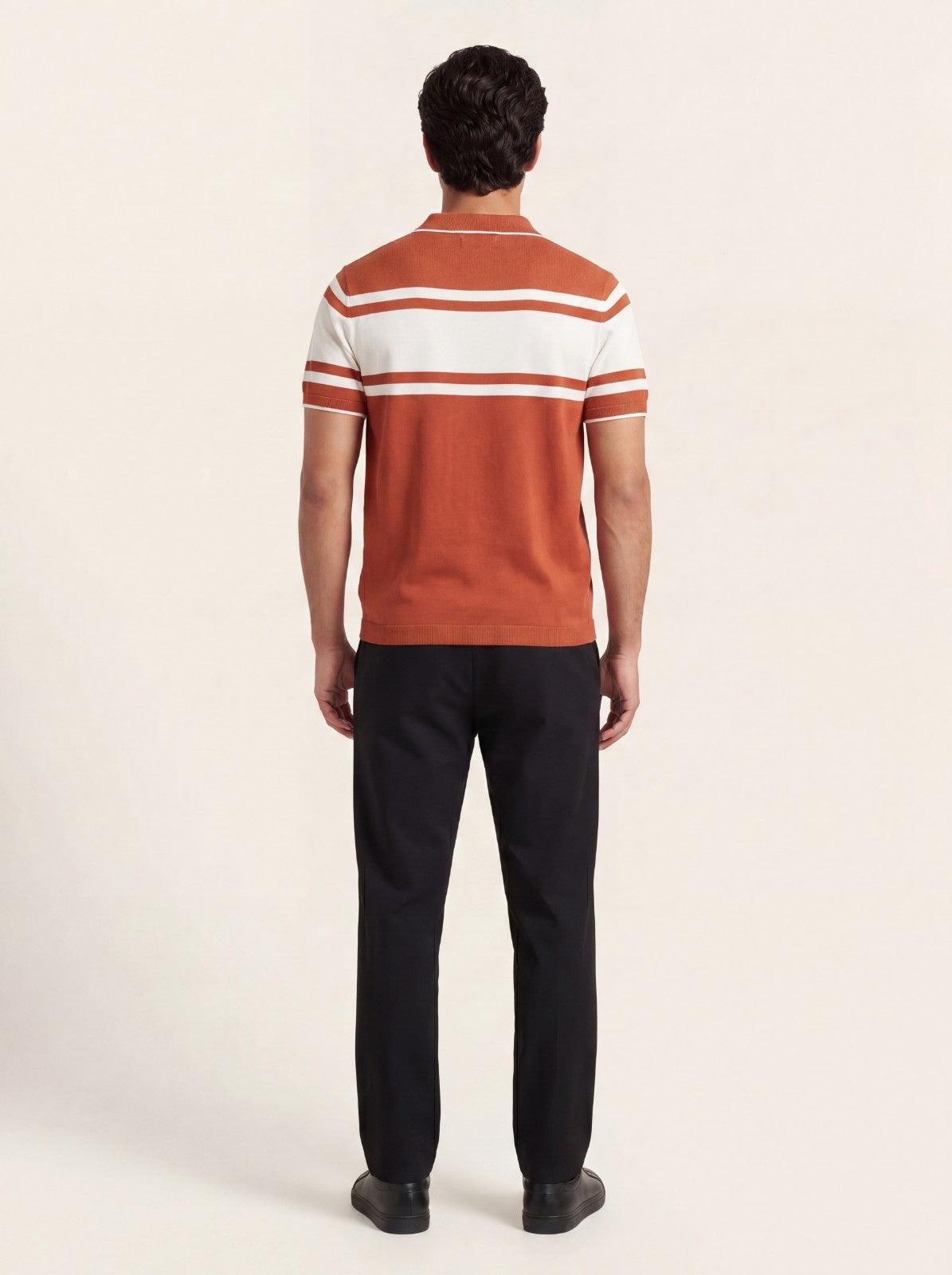 Rust Striped Knit Polo T-Shirt