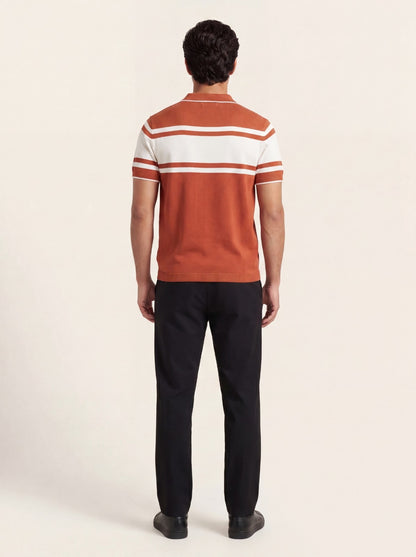 Rust Striped Knit Polo T-Shirt