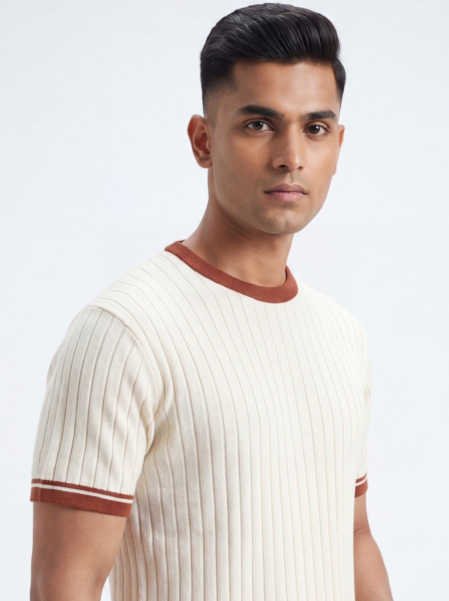 Rib Contrast Neck Tee