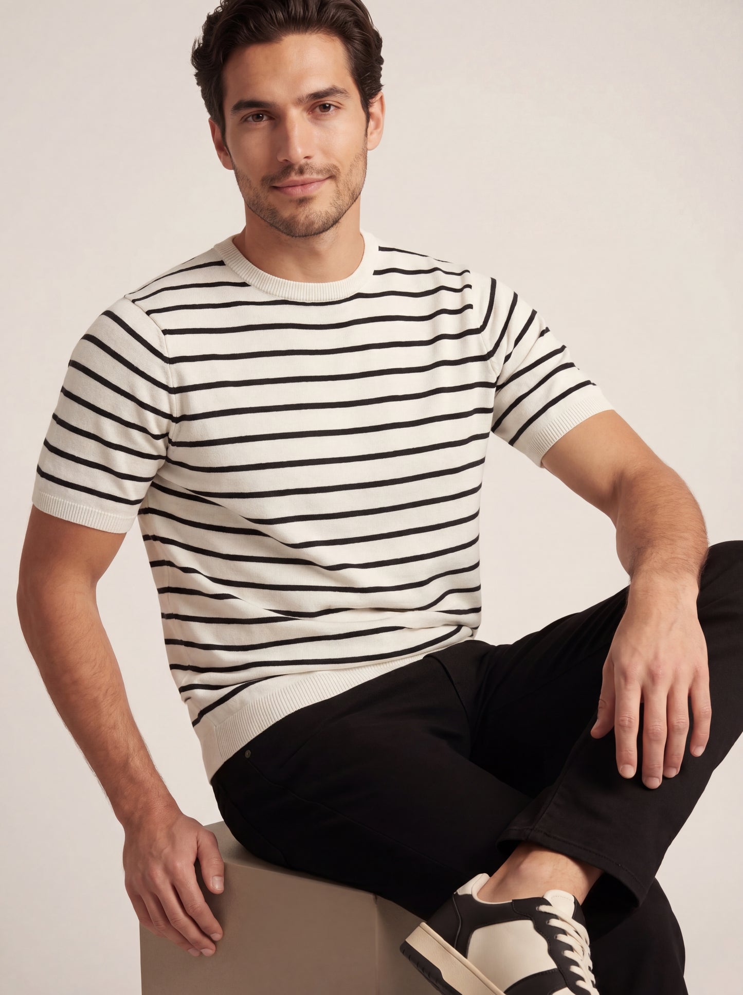 Classic Black Stripe Knit T-Shirt