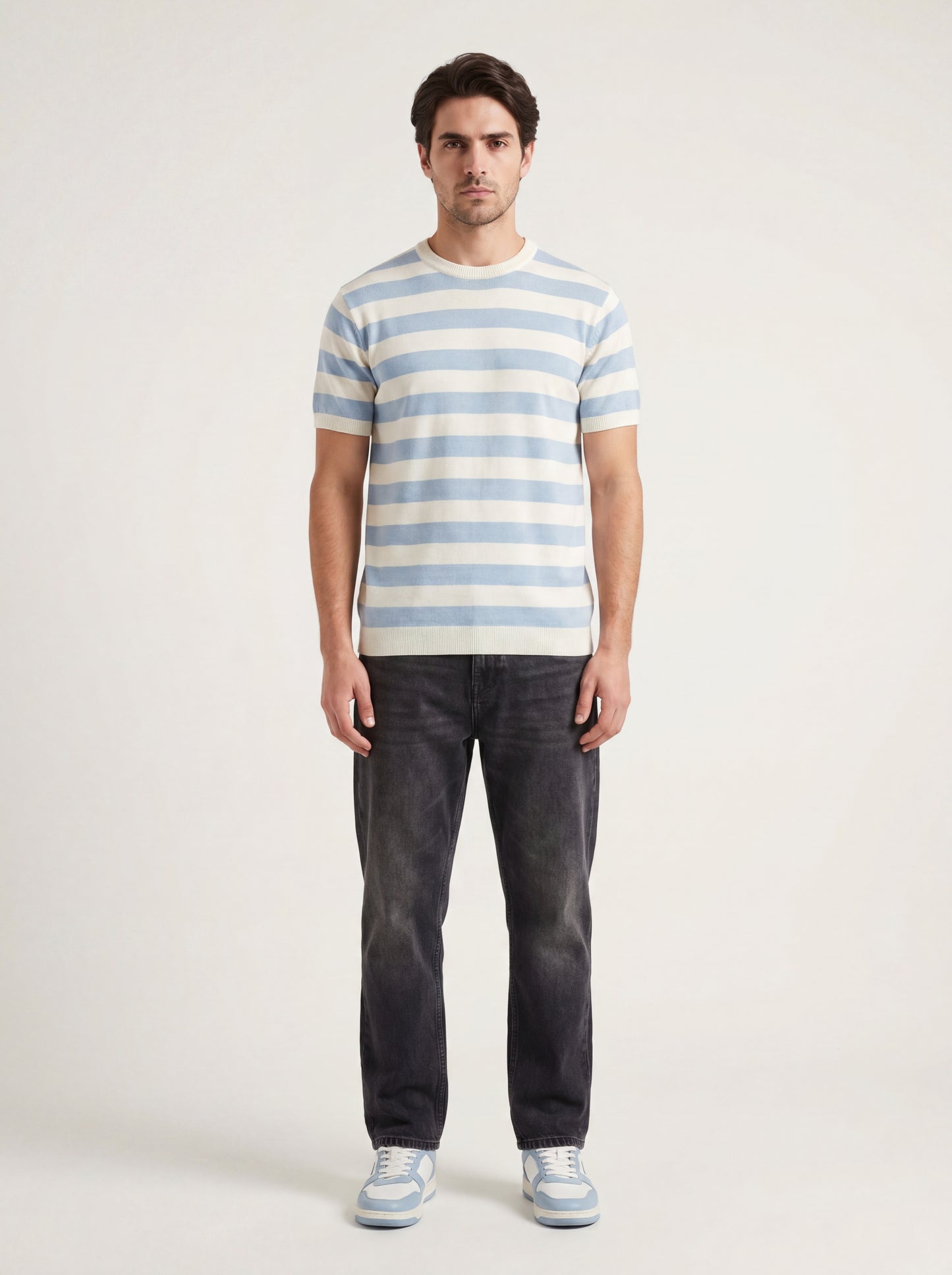 Sky Blue Stripe Knit T-Shirt
