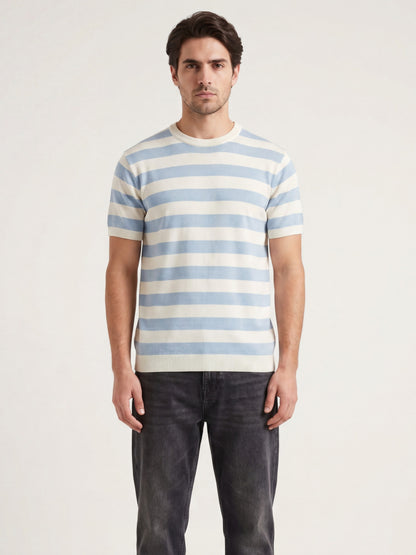 Sky Blue Stripe Knit T-Shirt