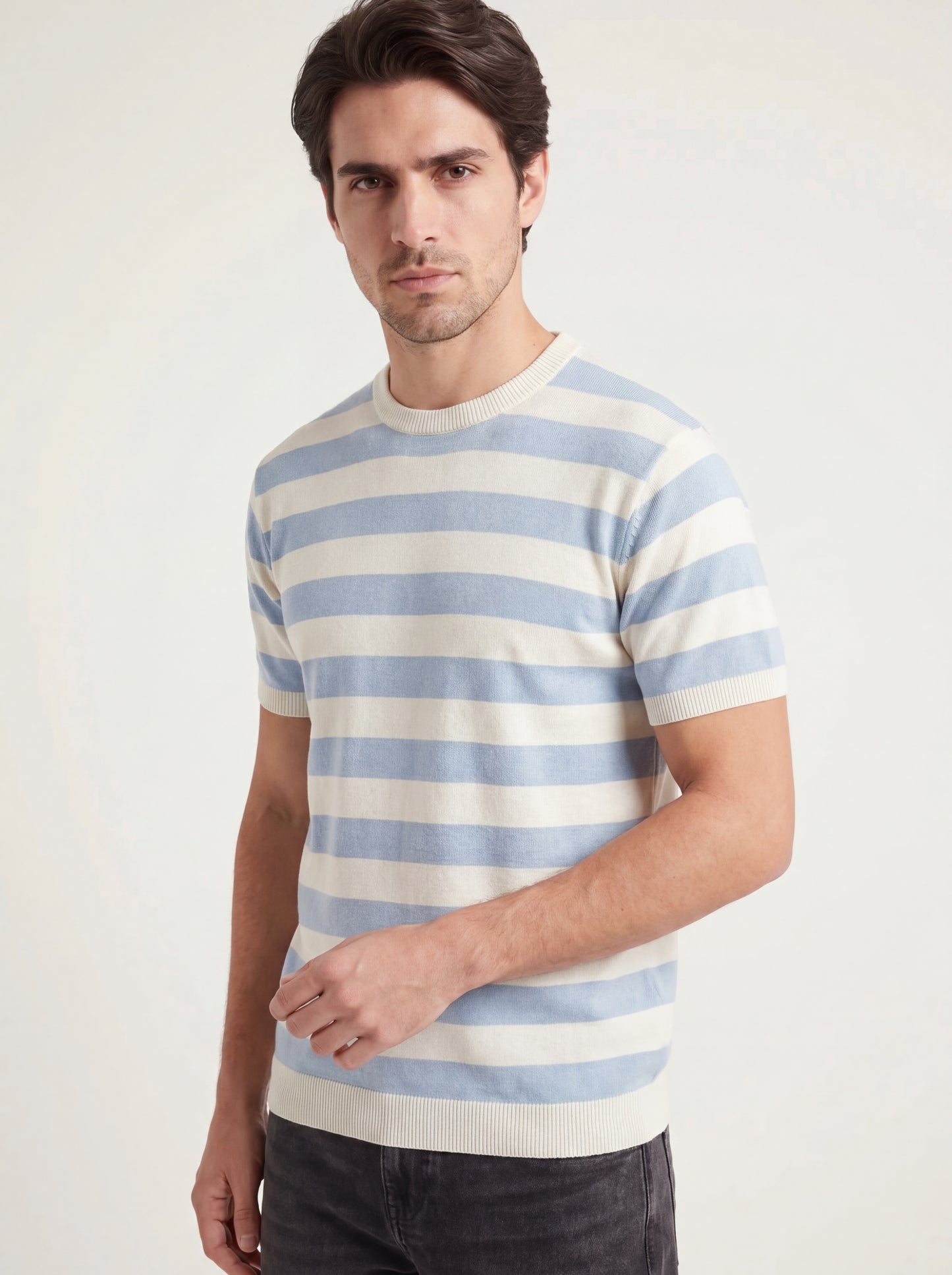 Sky Blue Stripe Knit T-Shirt