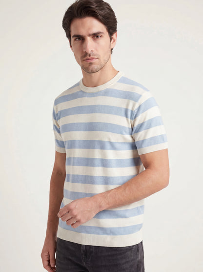 Sky Blue Stripe Knit T-Shirt