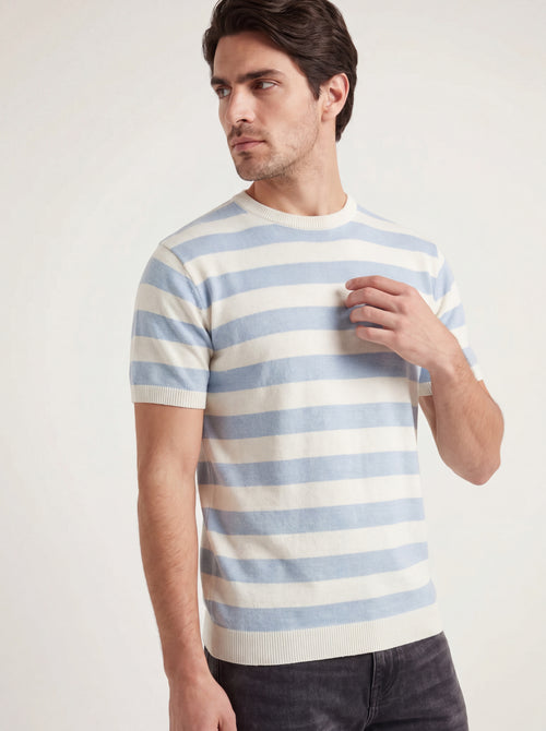 Sky Blue Stripe Knit T-Shirt