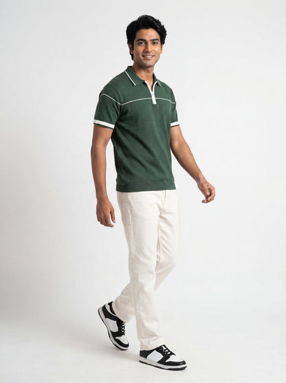 Contrast Zip Polo Knit Tee