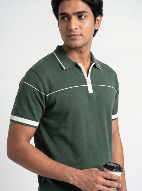 Contrast Zip Polo Knit Tee