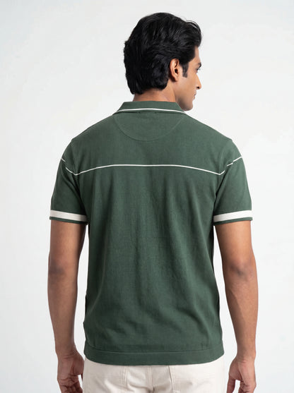 Contrast Zip Polo Knit Tee