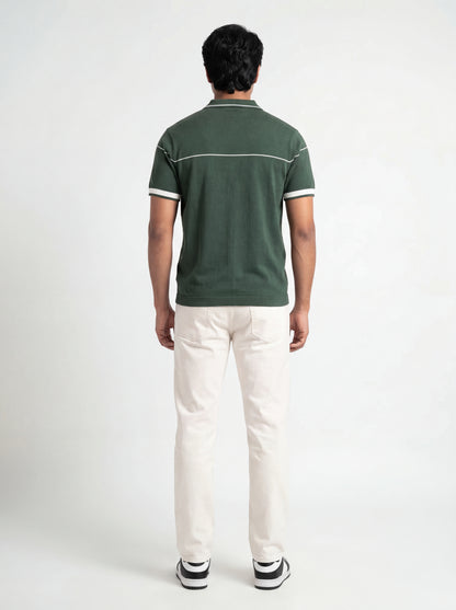Contrast Zip Polo Knit Tee