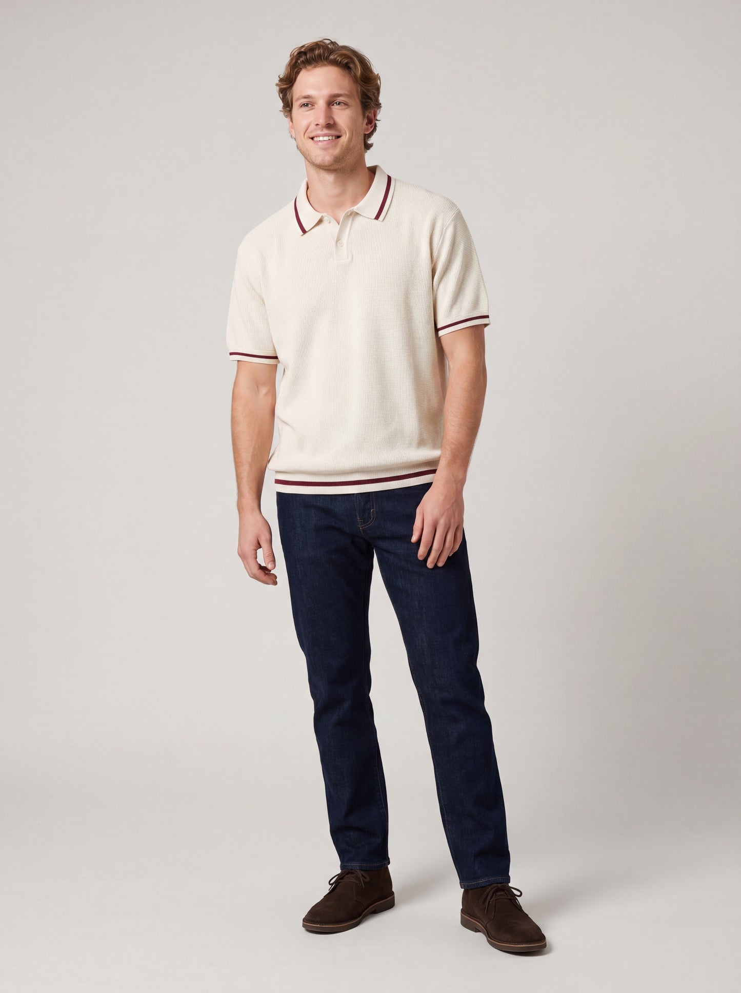 Textured Tipped Polo Knit Tee