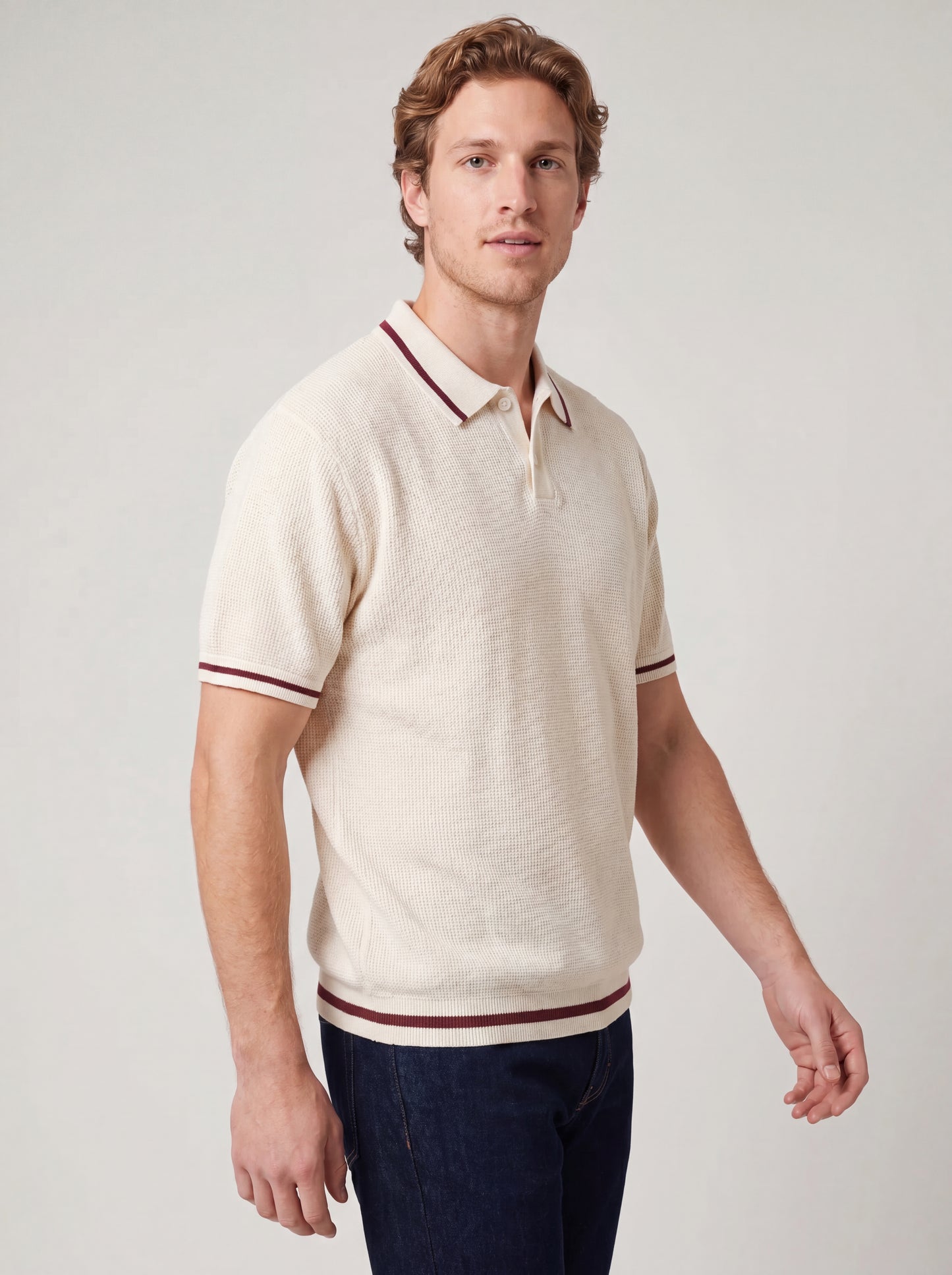 Textured Tipped Polo Knit Tee