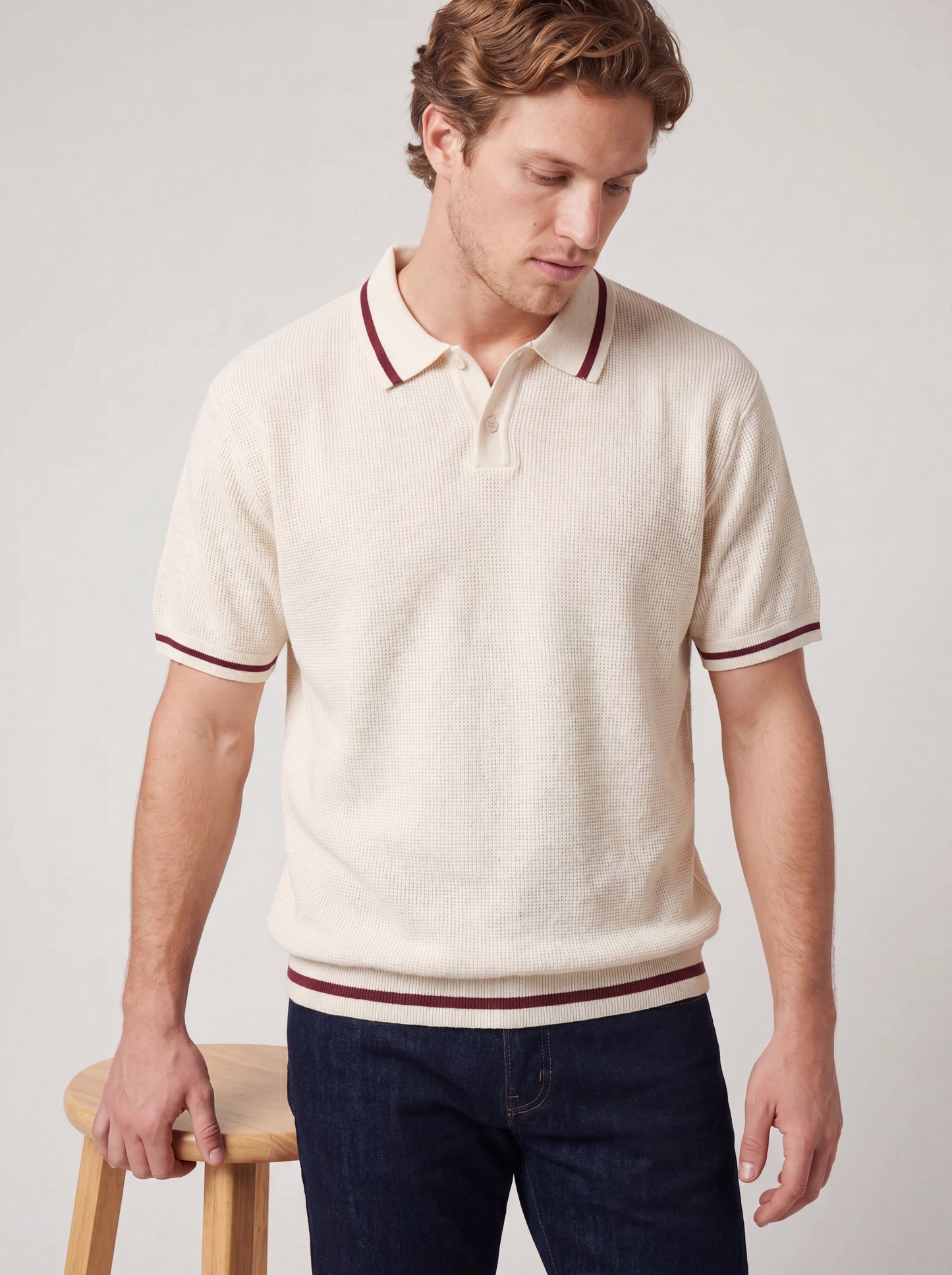 Textured Tipped Polo Knit Tee