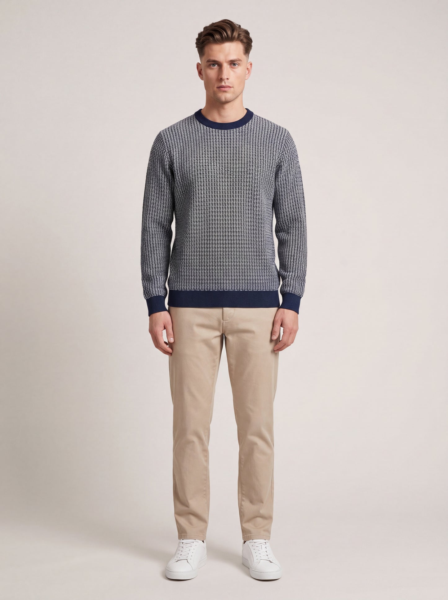 Textured Crew Neck Knit Sweater
