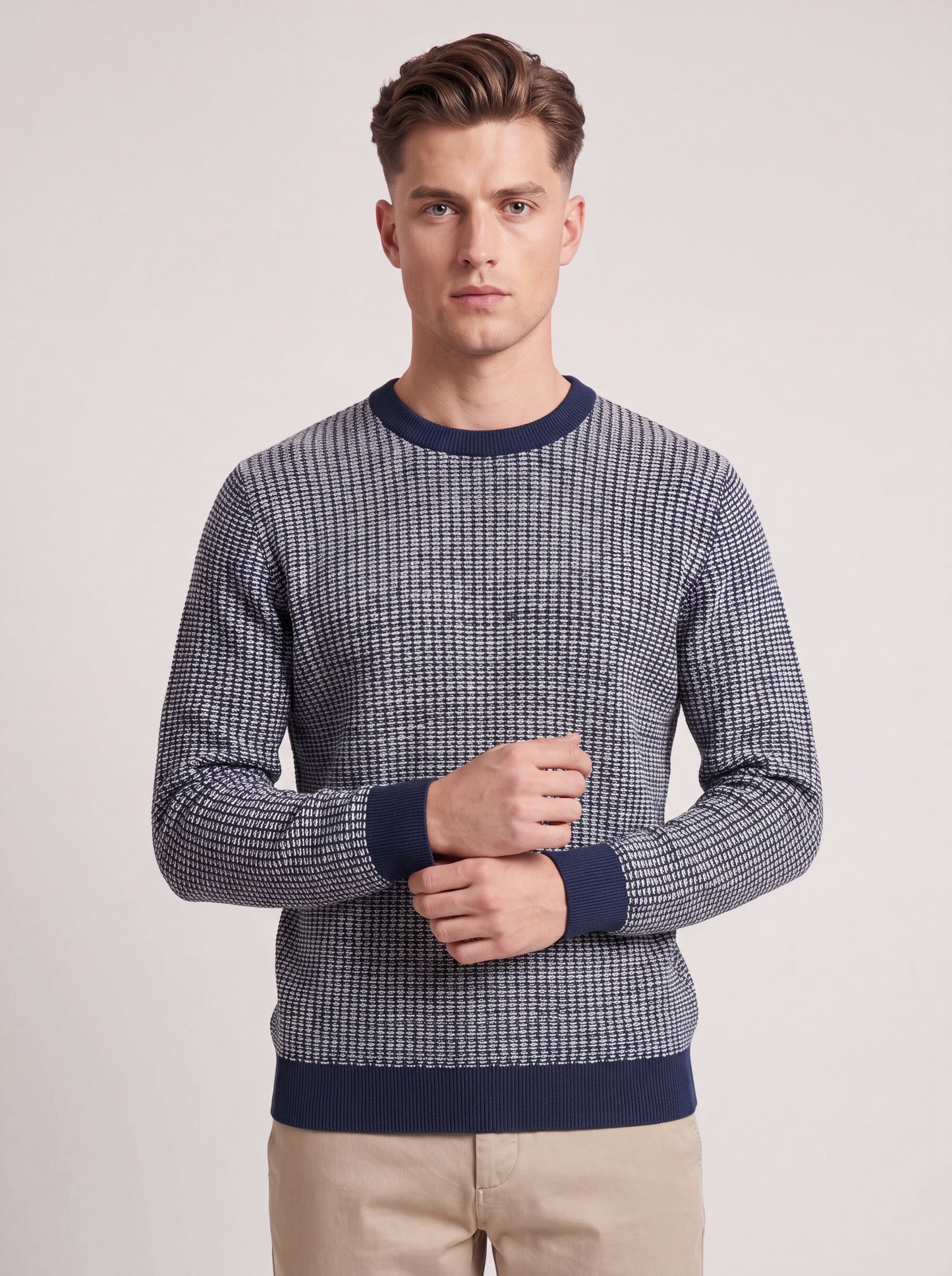 Textured Crew Neck Knit Sweater
