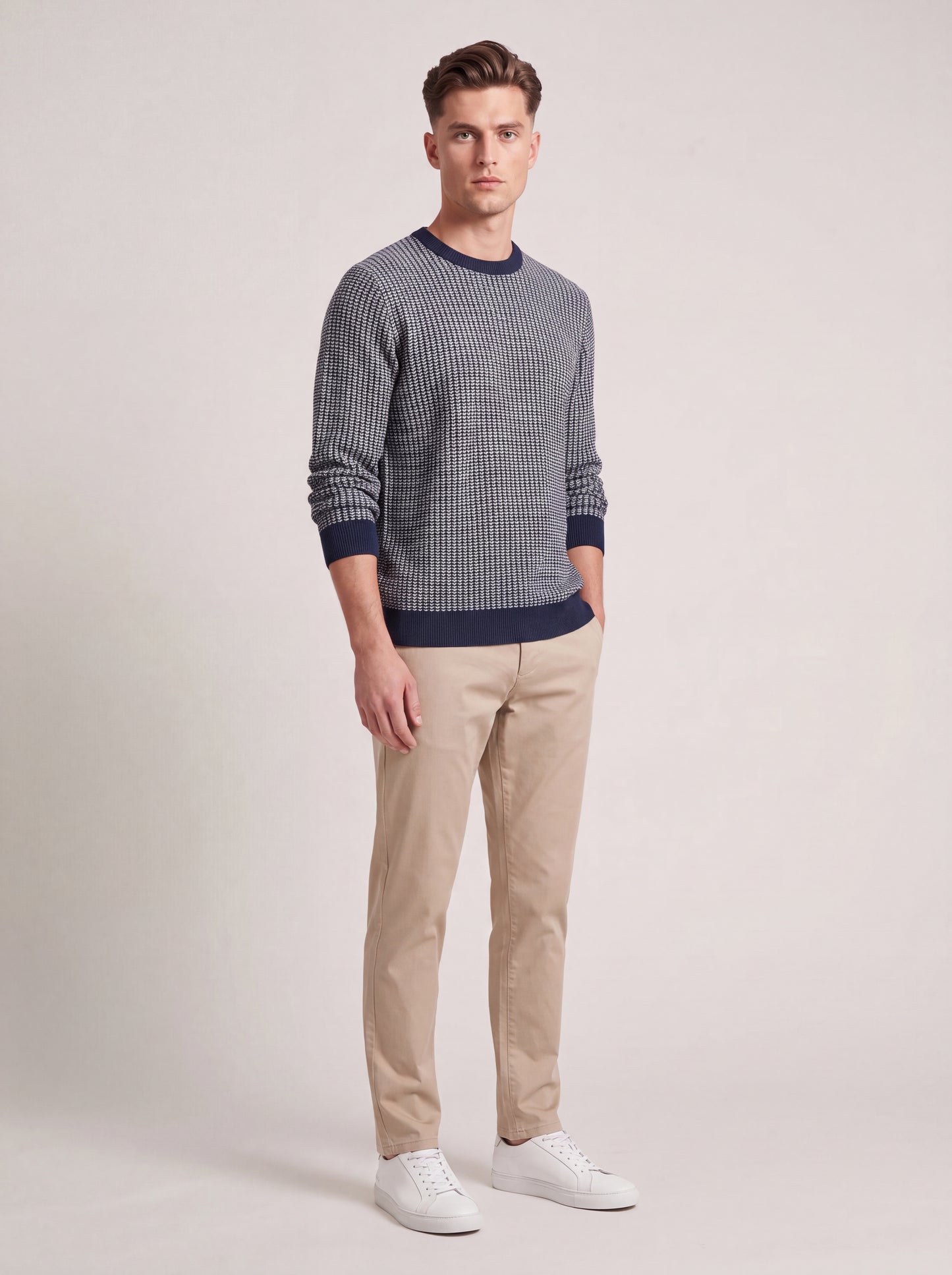 Textured Crew Neck Knit Sweater