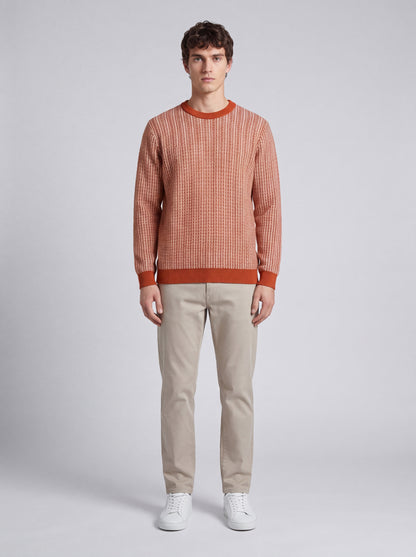 Textured Crew Neck Knit Sweater – Rust