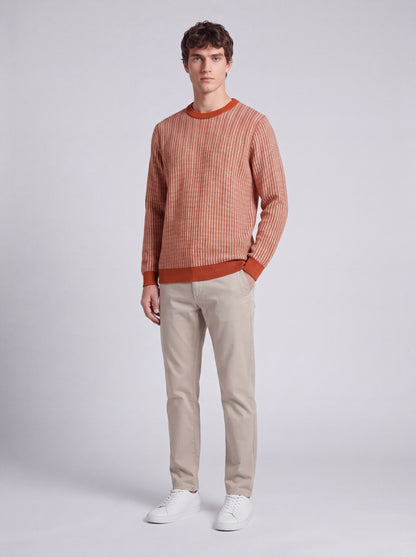 Textured Crew Neck Knit Sweater – Rust