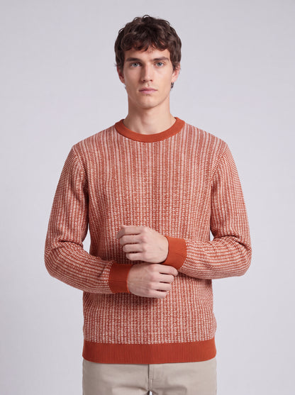 Textured Crew Neck Knit Sweater – Rust