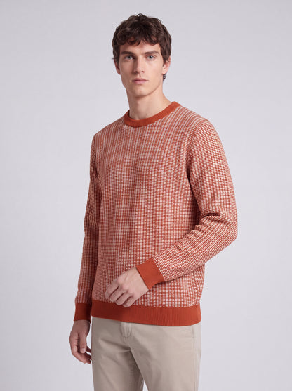 Textured Crew Neck Knit Sweater – Rust