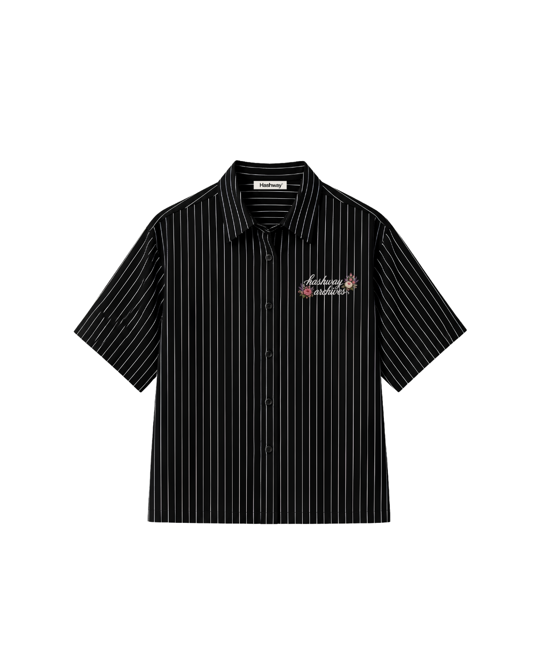 HASHWAY ARCHIVES EMBROIDERED FLORAL SHIRT - BLACK