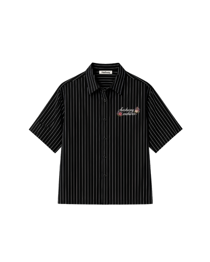 HASHWAY ARCHIVES EMBROIDERED FLORAL SHIRT - BLACK