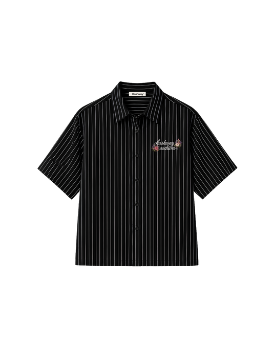 HASHWAY ARCHIVES EMBROIDERED FLORAL SHIRT - BLACK